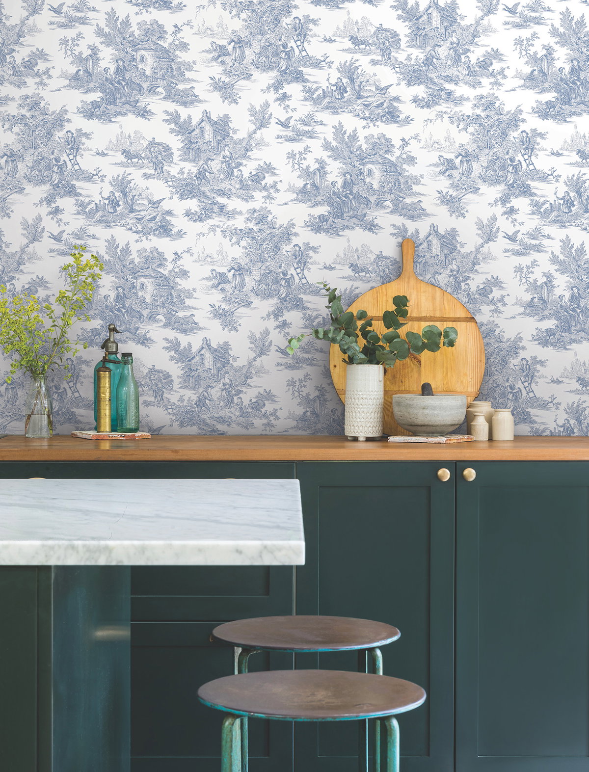 Campagne Toile Blue & White Wallpaper, by York Wall, 33' length x 1'8.5" width x 0.02" depth View 6