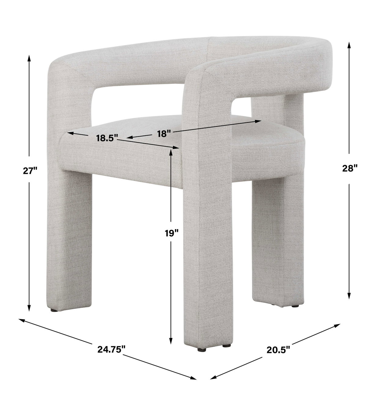 Perspective Fabric Dining Chair, by Uttermost, 24.75" width x 28" height x 20.5" depth View 3