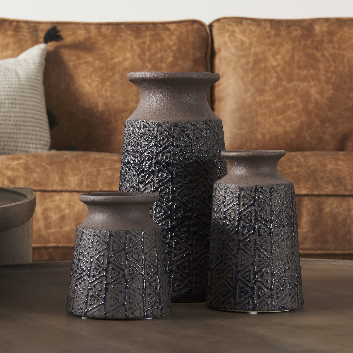 Sefina III Large Brown/Black Patterned Ceramic Vase, by Mercana, 6.89" length x 6.89" width x 11.22" height View 3