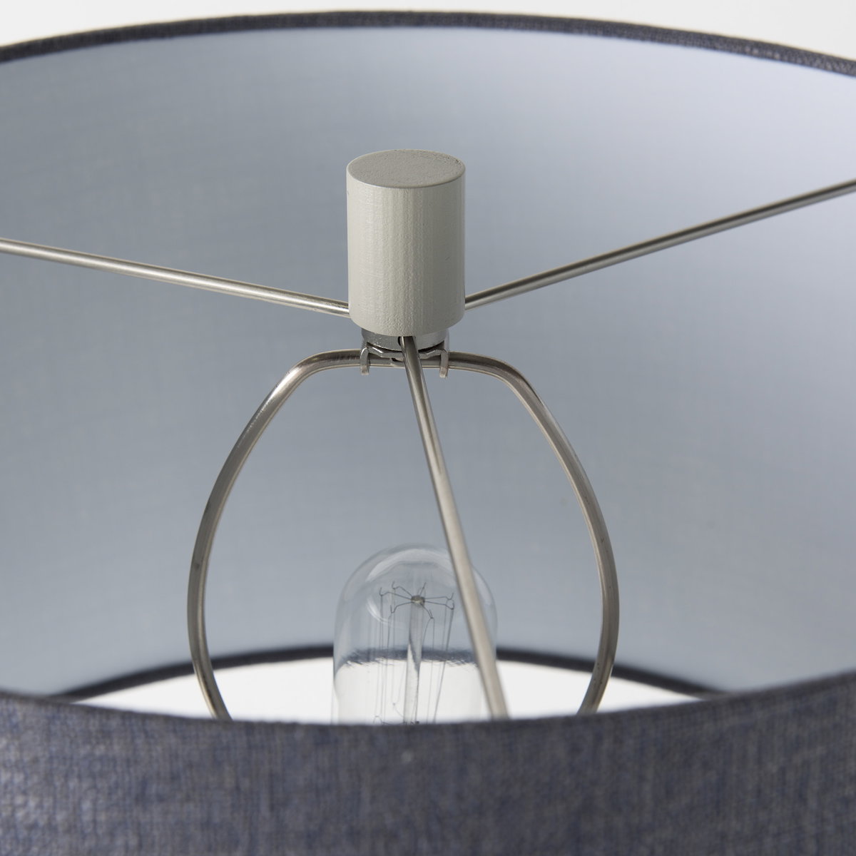 Quinn 19.0L x 19.0W x 24.6H Beige Base with Navy Fabric Shade Table Lamp, by Mercana, 18" length x 18" width x 28.75" height View 5