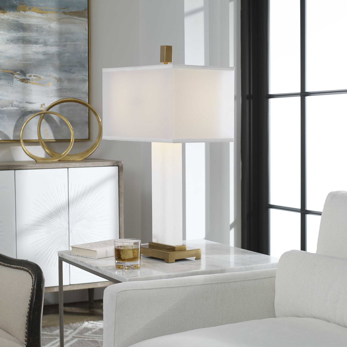 Athanas Alabaster Lamp, by Uttermost, 1'5" width x 2'5" height x 10" depth View 4