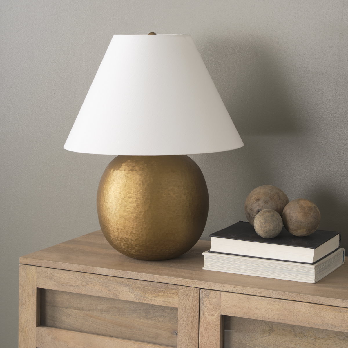 Sadiyah Antiqued Gold Brushed Metal with Cream Shade Table Lamp, by Mercana, 19.5" length x 19.5" width x 24" height View 3