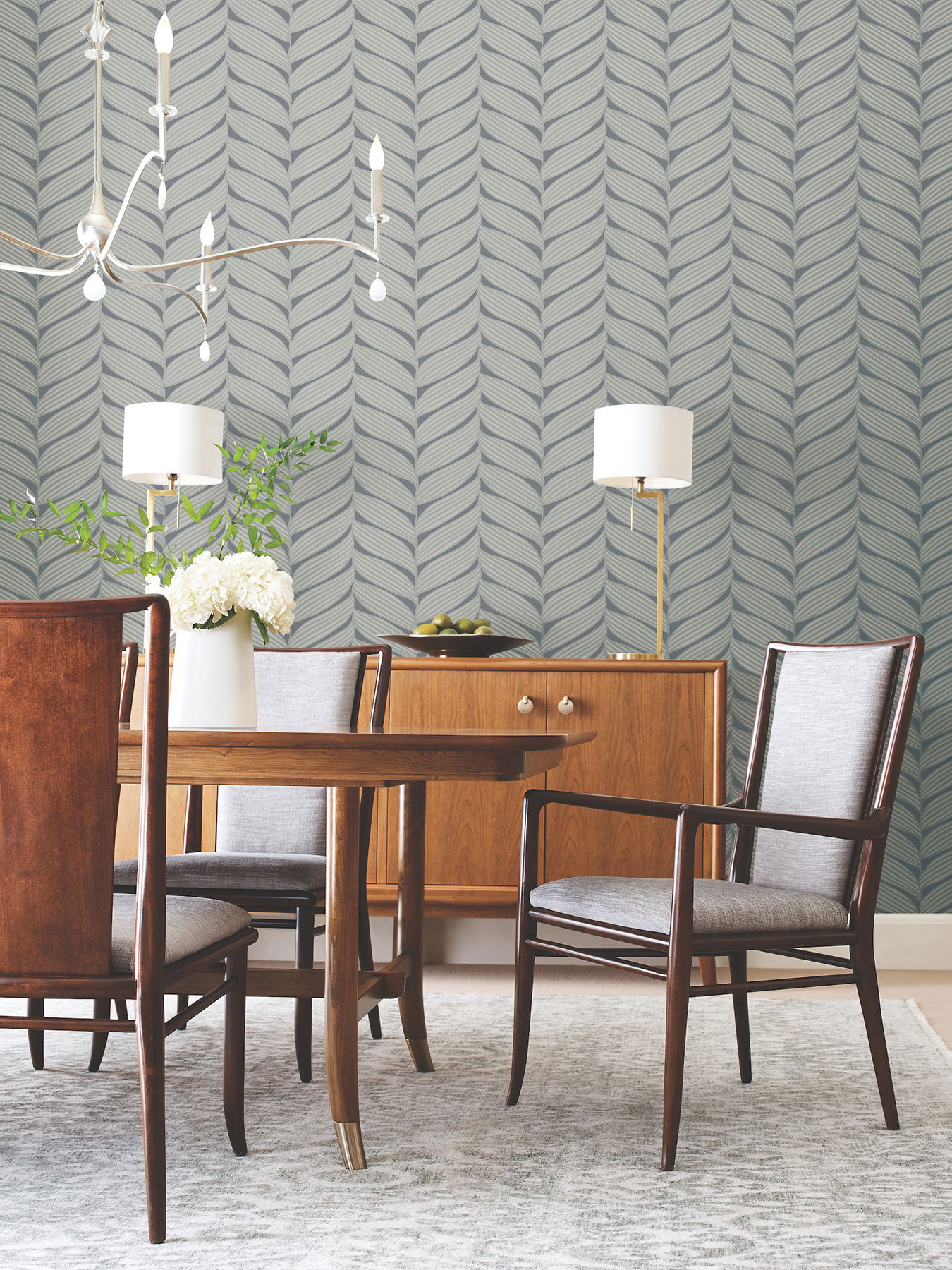 Luminous Leaves Charcoal & Silver Wallpaper large image 