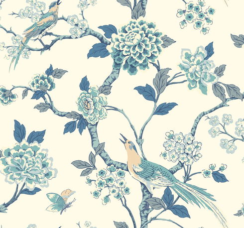 Fanciful Blue & White Wallpaper