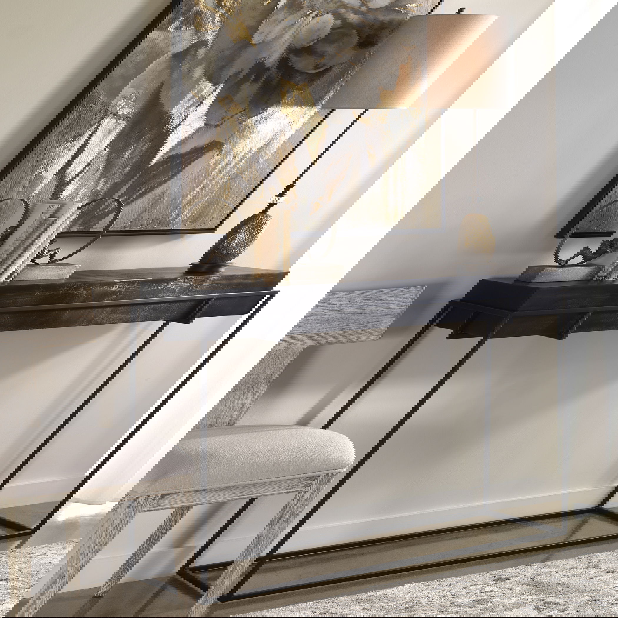 Telone Modern Black Console Table, Furniture by Uttermost, 55.12" width x 33.45" height x 14.6" depth View 2