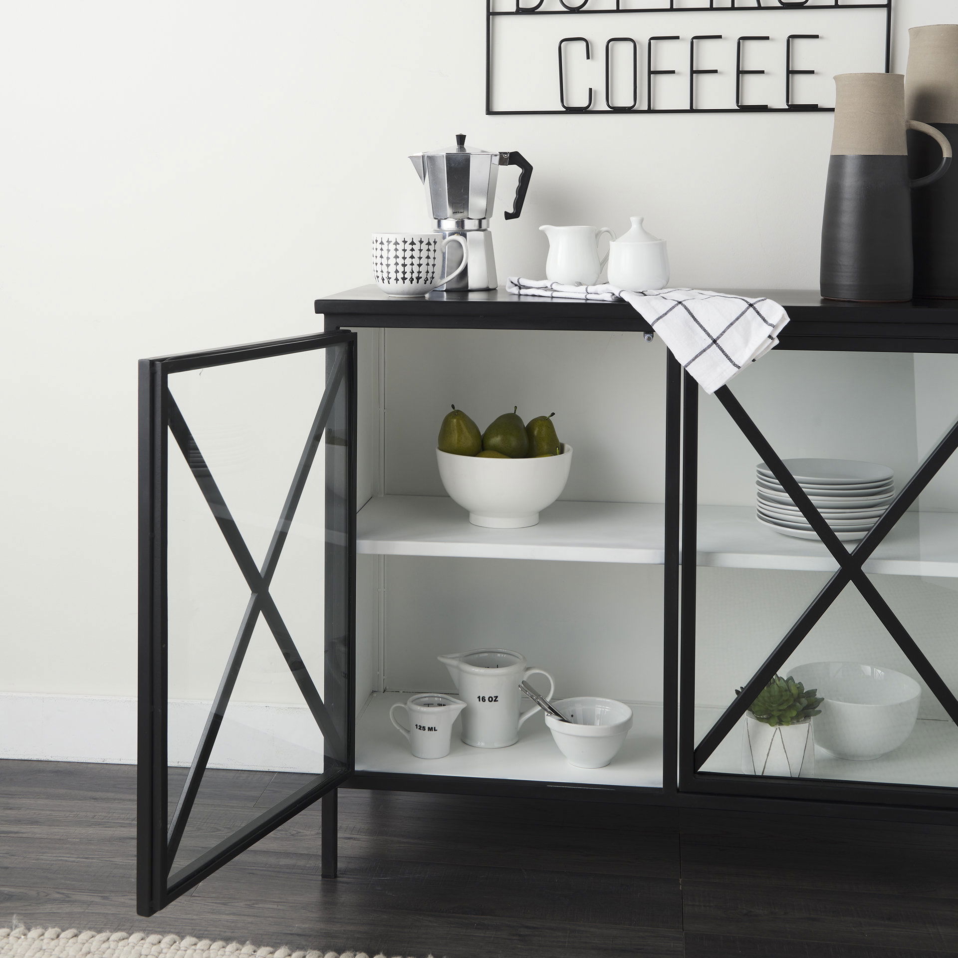 Aurelia Two Door Glass Cabinet, Cabinets & Chest by Mercana, 40.5" length x 16" width x 33" height View 5