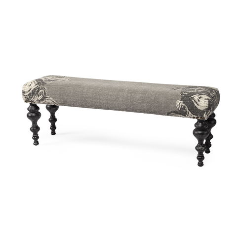 Alhambra 55L x 14W Upholstered Gray Seat with Black Wood Legs Accent Bench