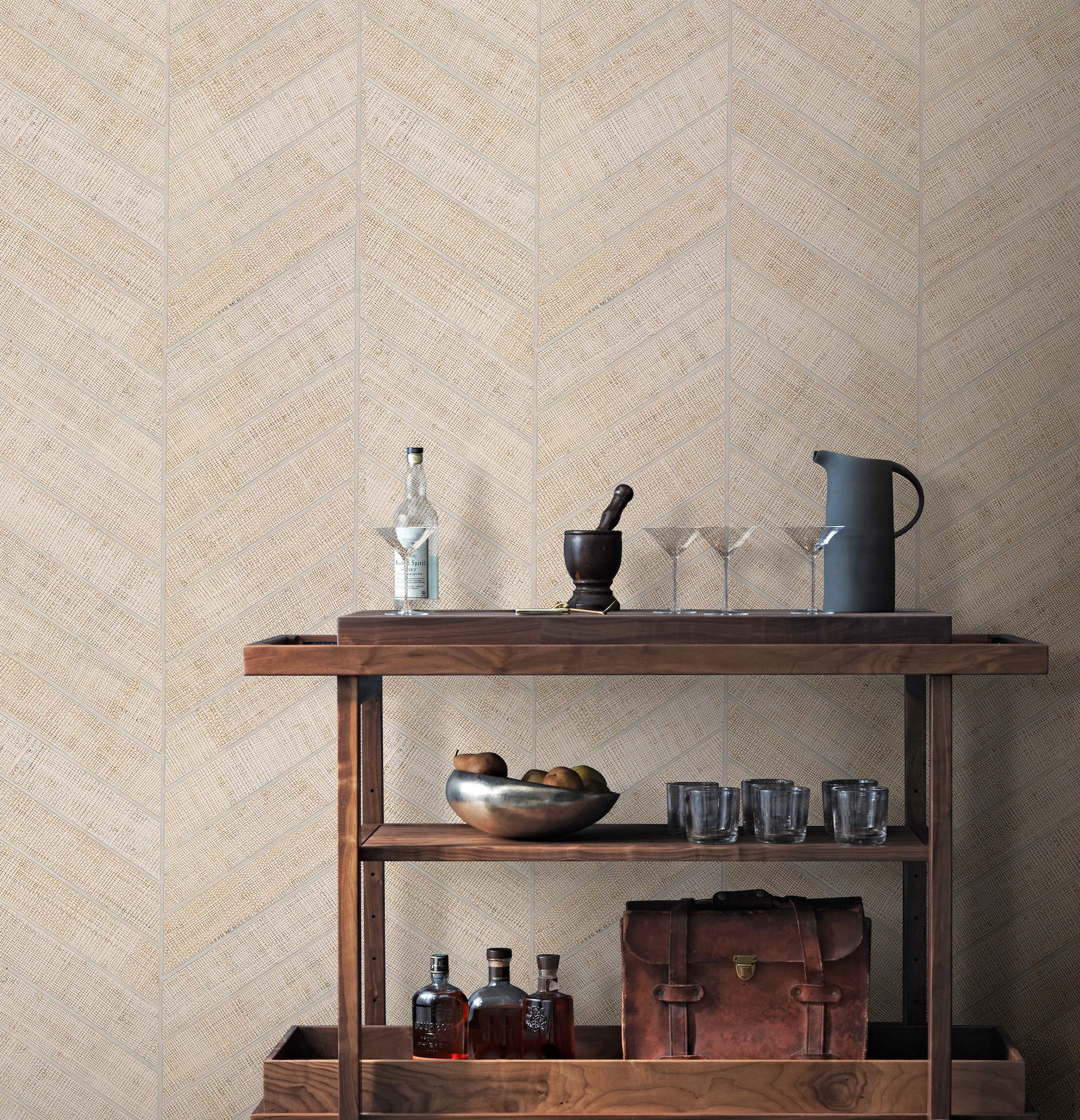 Atelier Herringbone White Wallpaper, by York Wall, 24' length x 3' width x 0.02" depth View 3