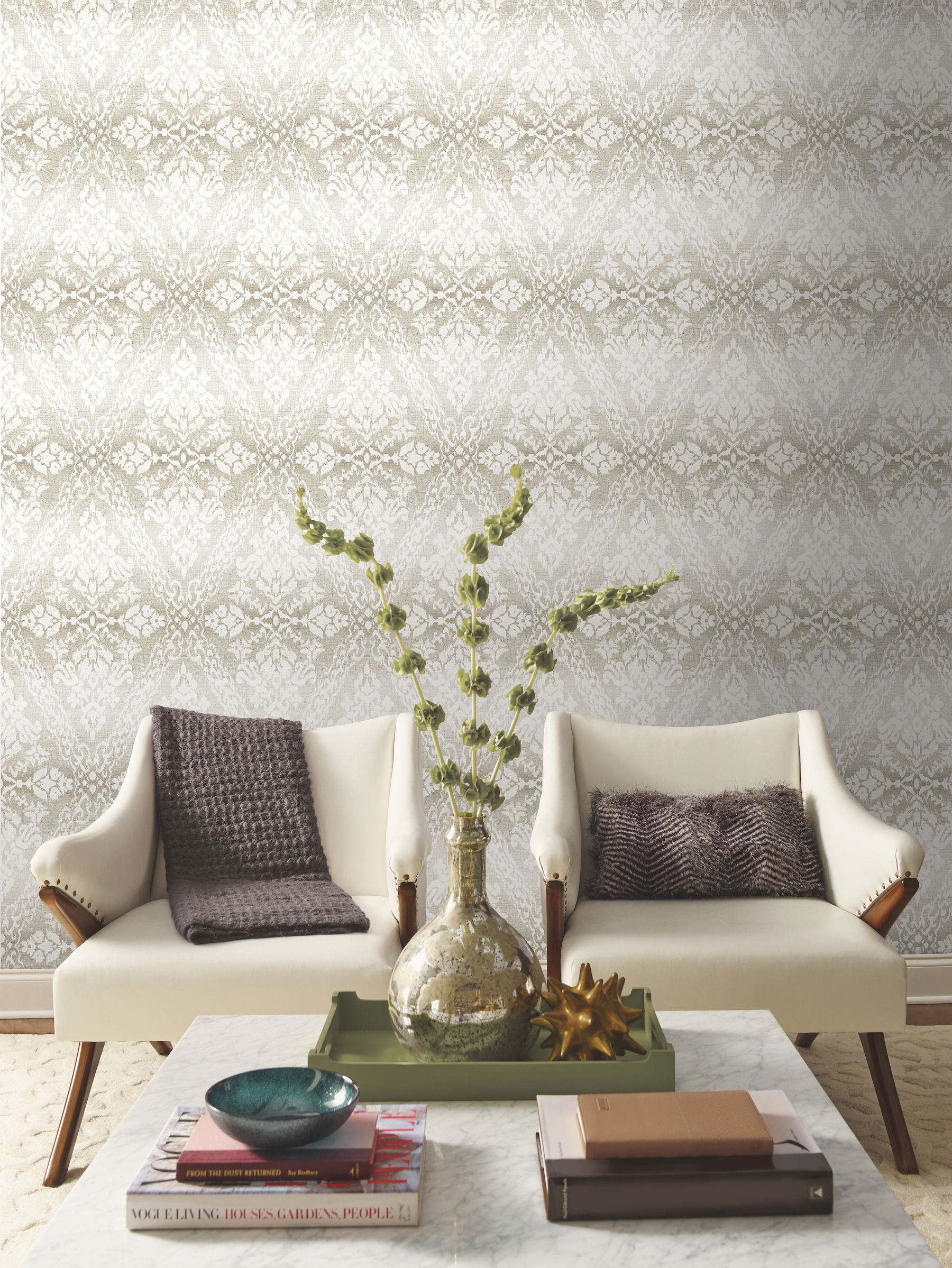 Tudor Diamond Damask Off White Wallpaper large image 