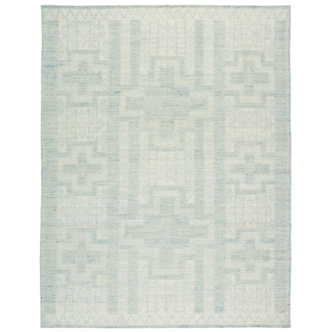 Cirus Hand Knotted Geometric Light Blue/ Ivory Area Rug (6''X9'') large image 