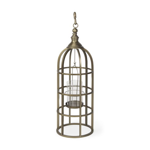 Gerson II Small Cage-Style Gold Metal Candle Holder Lantern