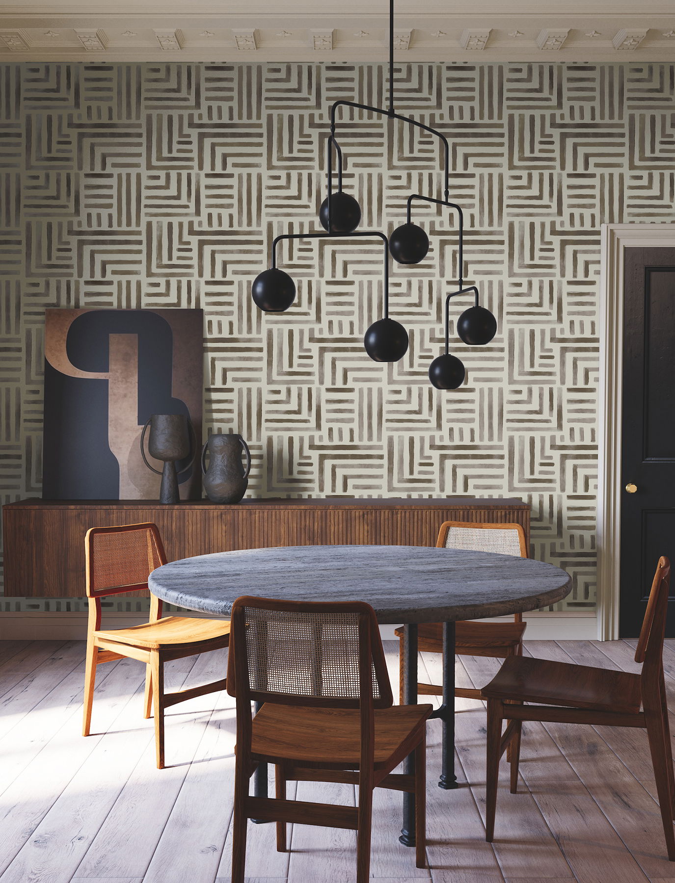 Painterly Labyrinth Warm Neutral Wallpaper large image 