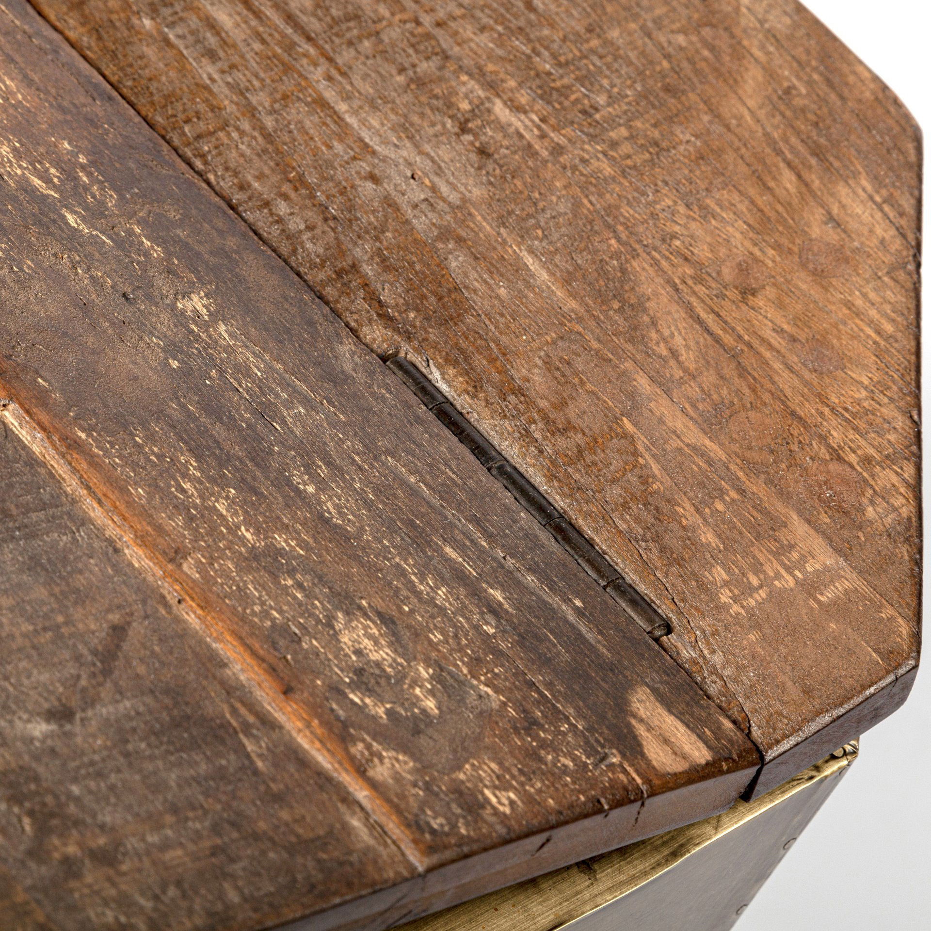 Esagono Octagonal Gold Metal-Clad Reclaimed Wood End/Side Table with Storage, Side & End Table by Mercana, 19" length x 19" width x 21" height View 12