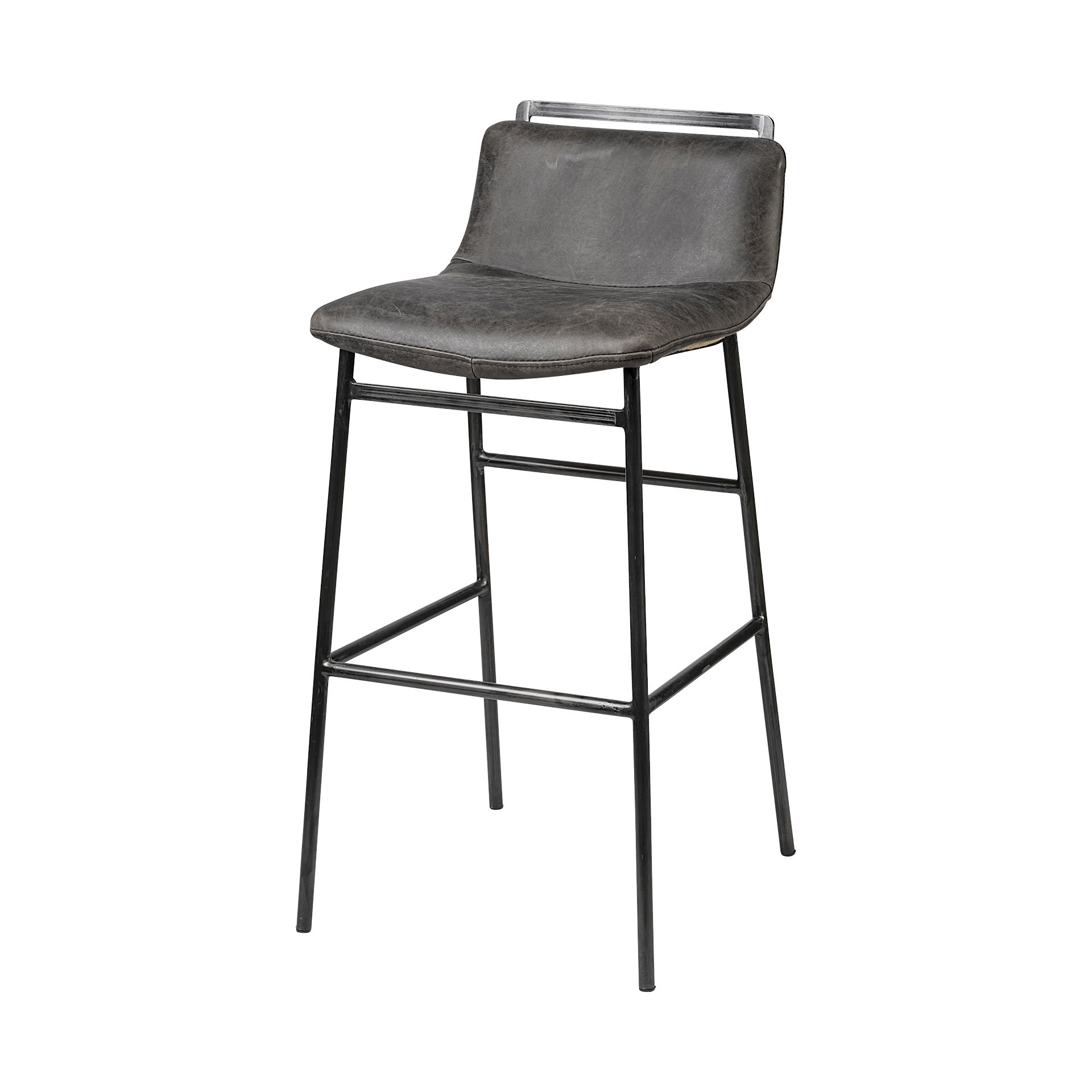 Kavalan 37.5' Total Height Ebony Leather Seat Black Metal Frame Bar Stool large image 
