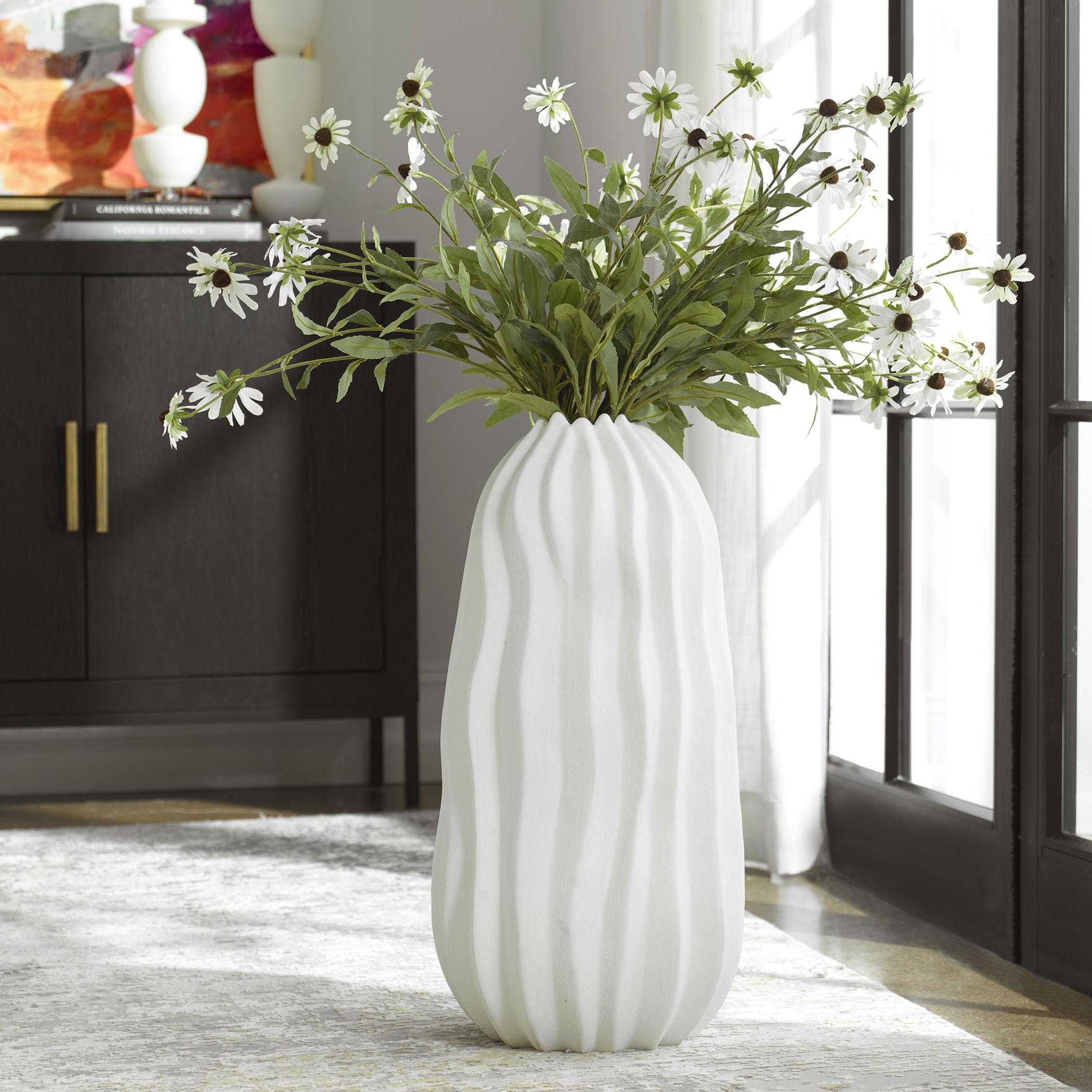 Merritt White Floor Vase, Decorative by Uttermost, 12.6" width x 26" height x 12.6" depth View 2
