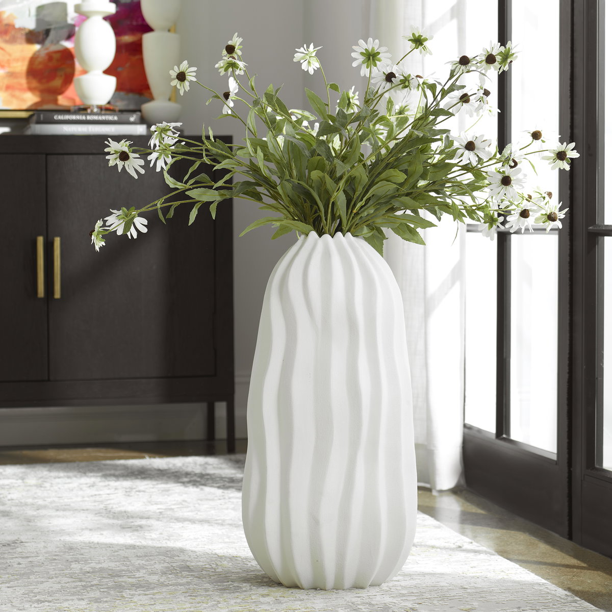 Merritt White Floor Vase, Decorative by Uttermost, 12.6" width x 26" height x 12.6" depth View 2