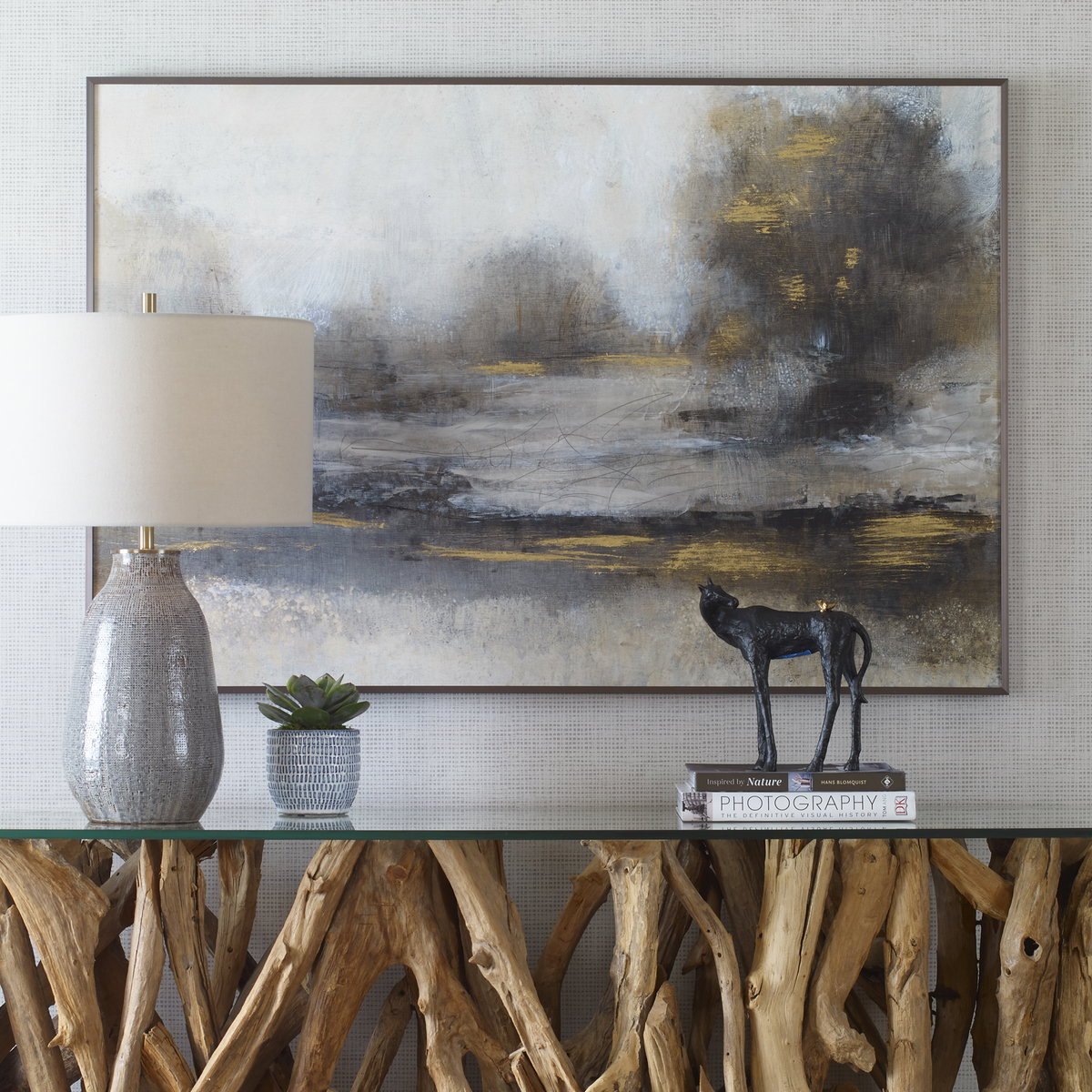 Gilt Misty Landscape Framed Print, Art by Uttermost, 48.25" width x 32.25" height x 1.57" depth View 2