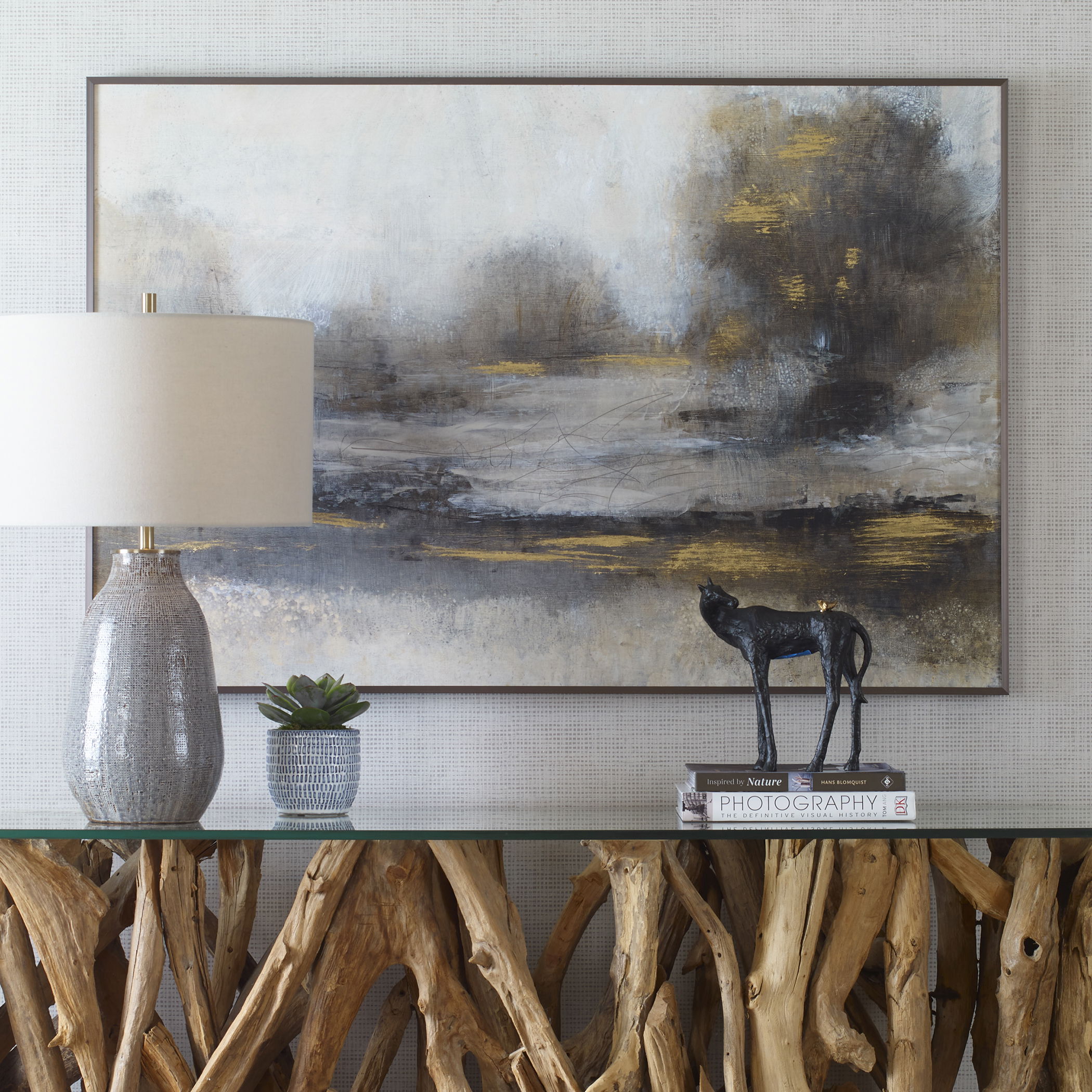 Gilt Misty Landscape Framed Print, Painting by Uttermost, 48.25" width x 32.25" height x 1.57" depth View 2