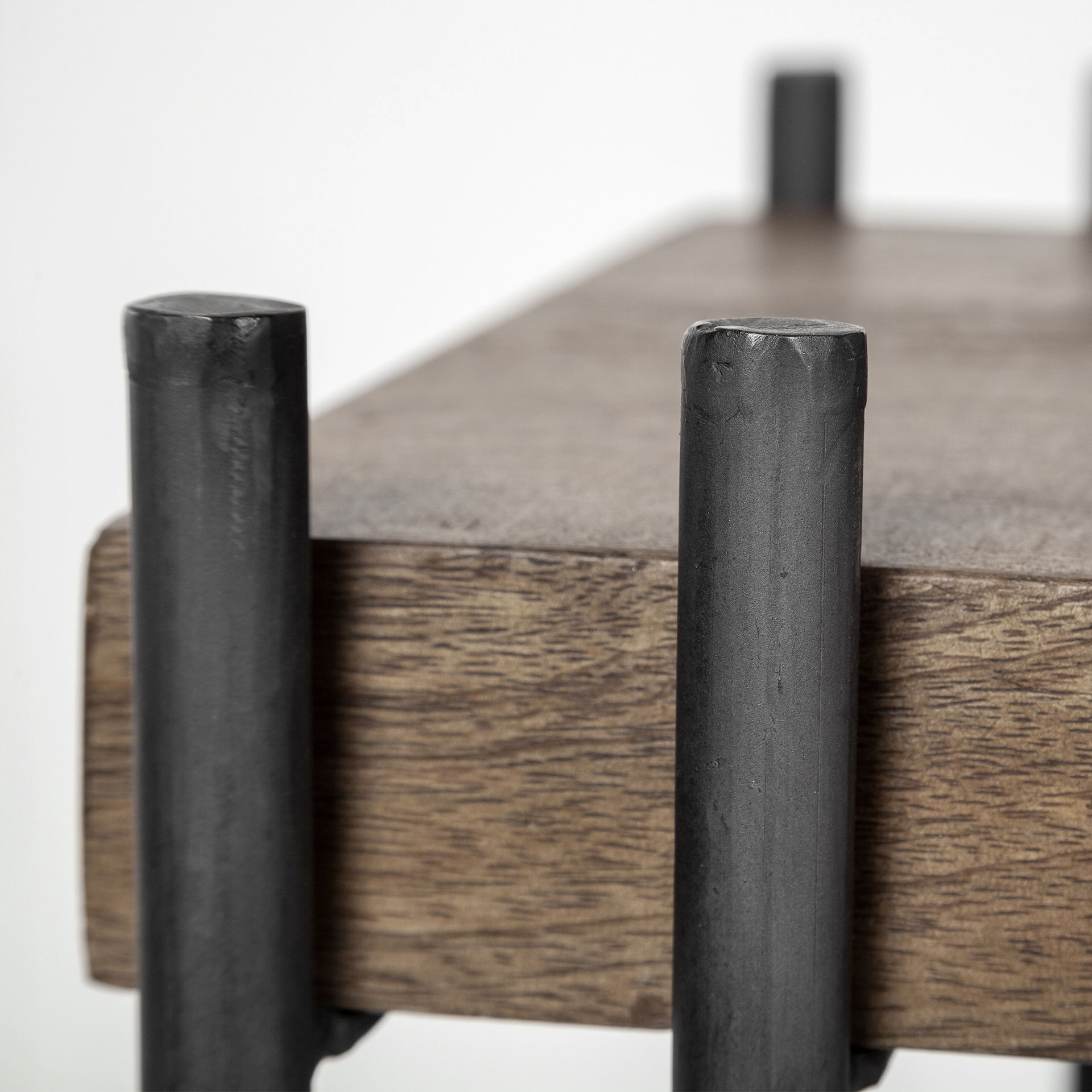 Maddox 16L x 13.5W x 27H Medium Brown Wood with Black Metal C-shaped End/Side Table large image 