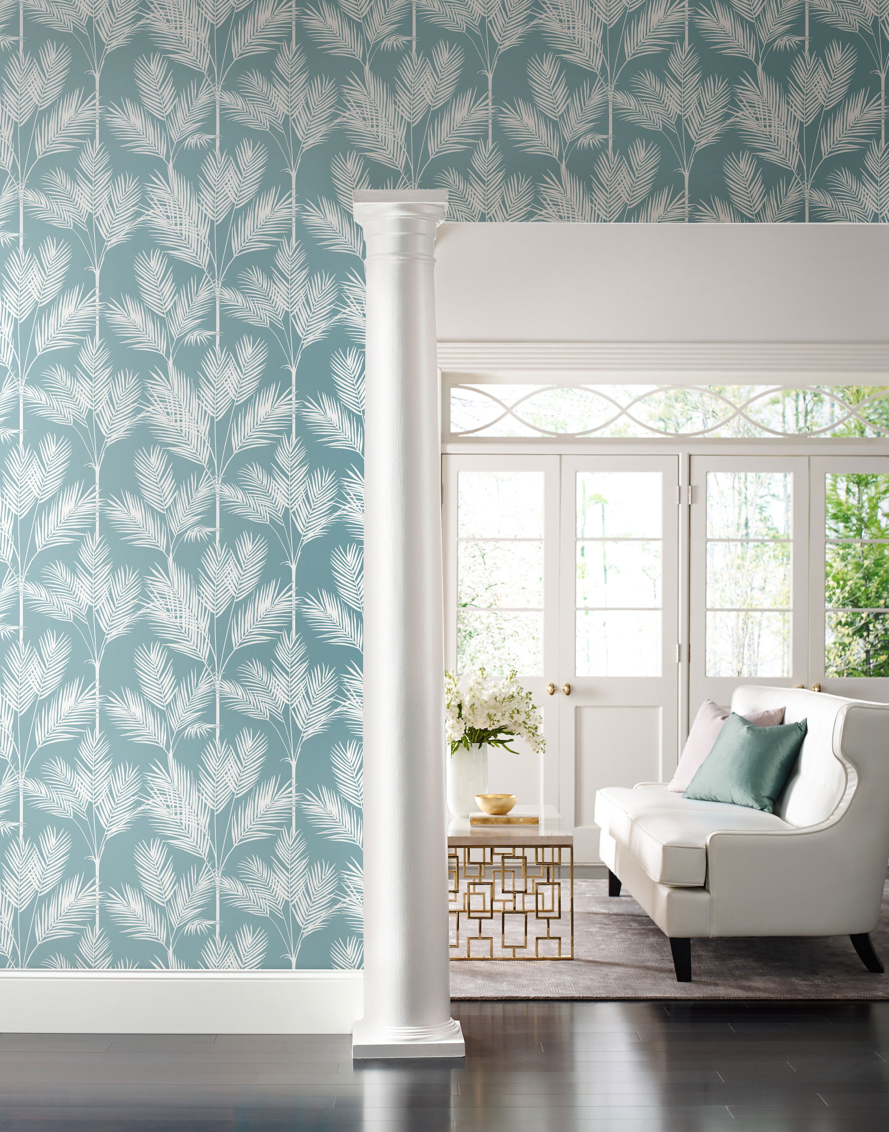 King Palm Silhouette Blue Wallpaper large image 
