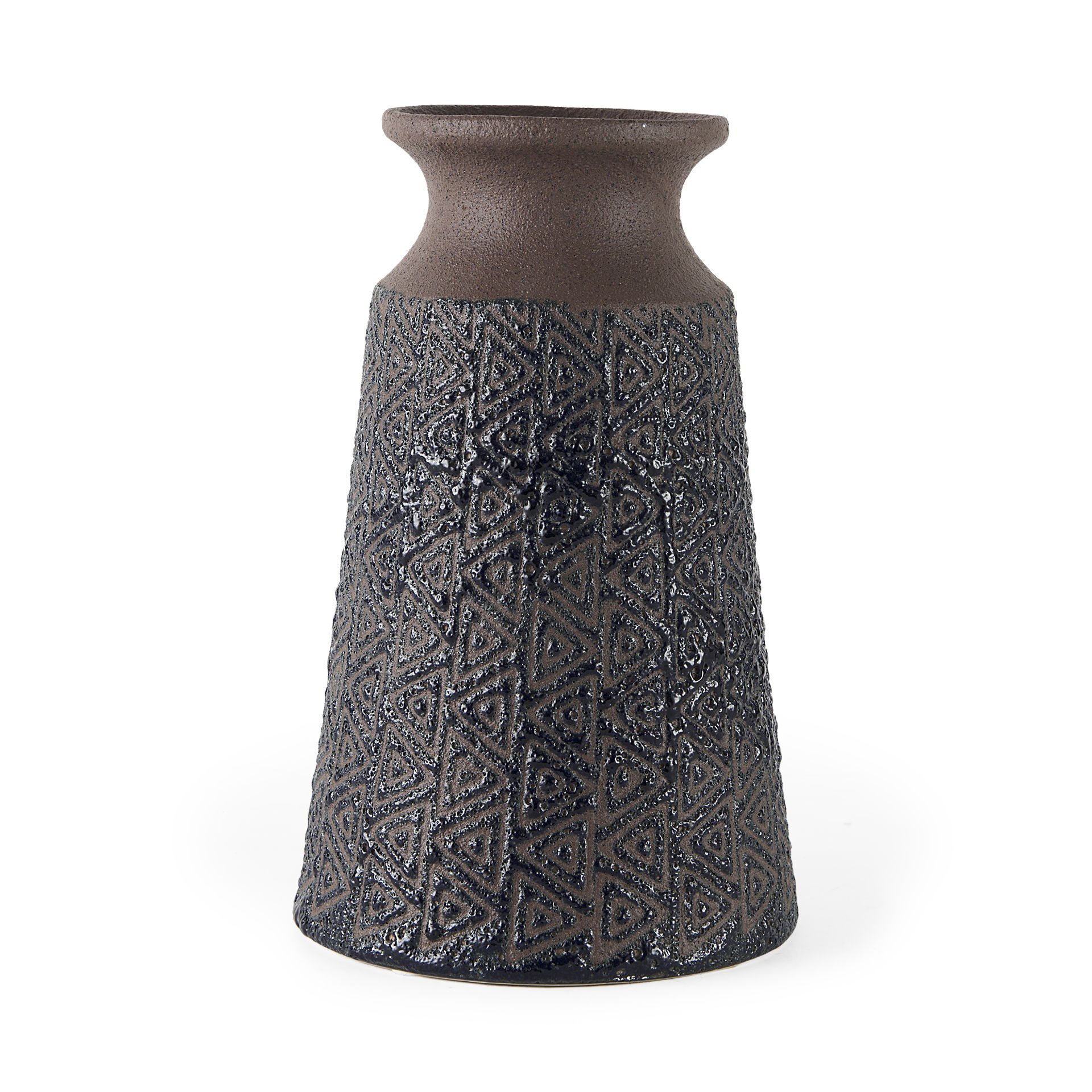 Sefina III Large Brown/Black Patterned Ceramic Vase, by Mercana, 6.89" length x 6.89" width x 11.22" height View 1