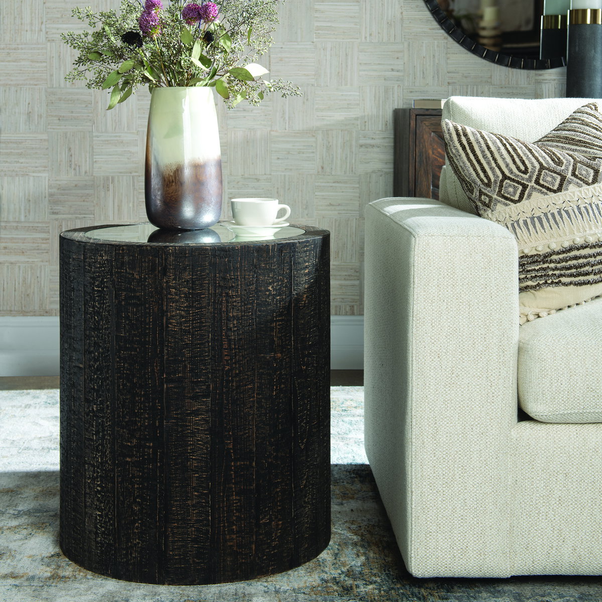 Sequoia Mirrored Drum Table, Side & End Table by Uttermost, 22" width x 25" height x 22" depth View 2