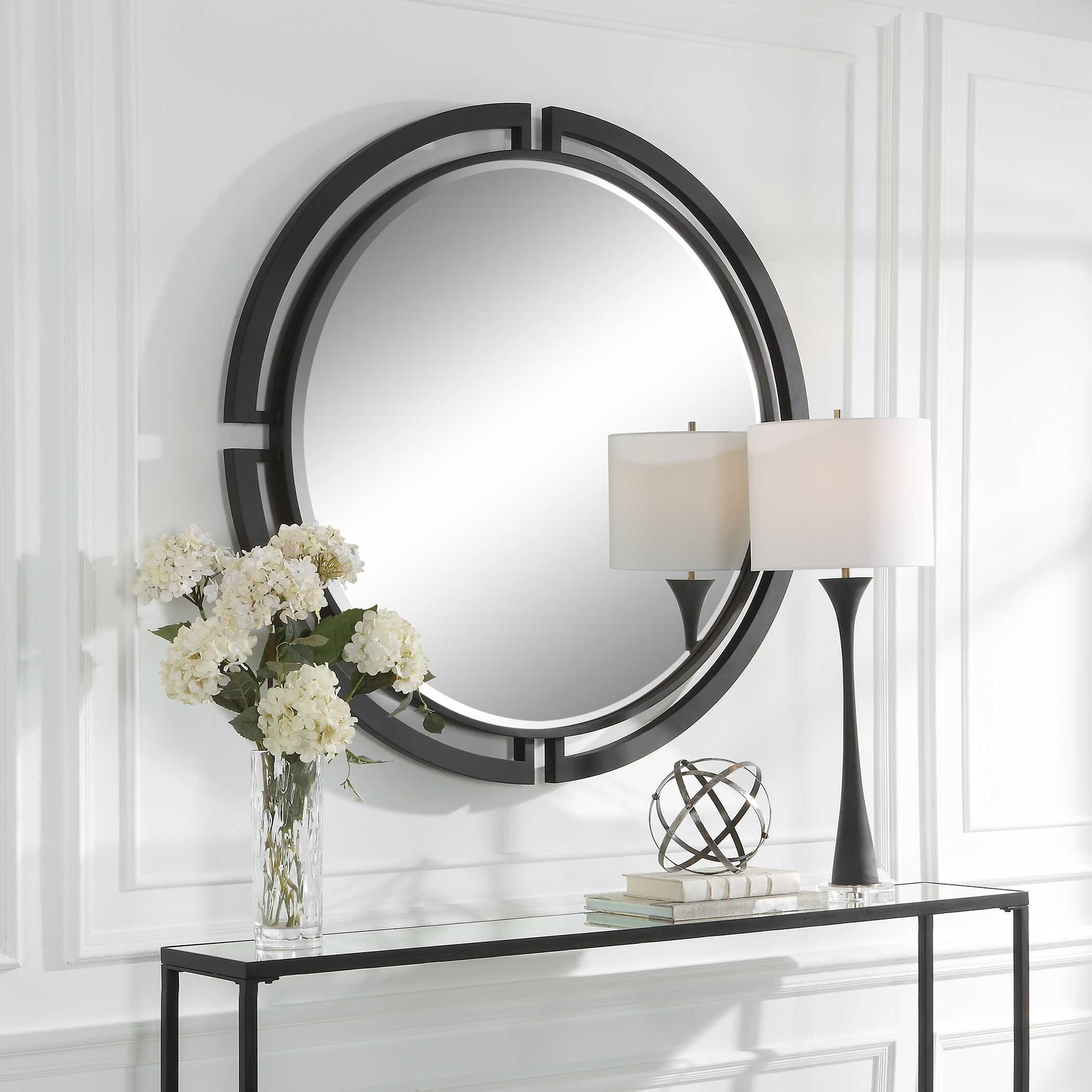 Quadrant Modern Round Mirror, by Uttermost, 45.62" width x 45.62" height x 1.75" depth View 4