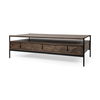 Glenn II 54x30 Dark Brown Wood with Black Iron Frame, Rectangle 3 Drawers Coffee Table, by Mercana, 55.75" length x 30.5" width x 17" height thumbnail 1