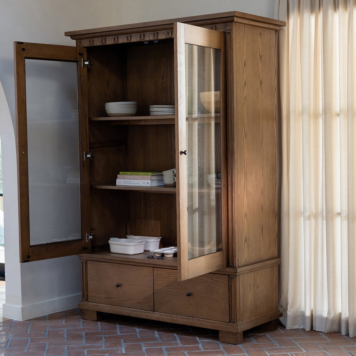 Lillian Tall Cabinet Brown, Cabinets & Sideboard by Moe's Home, 52" width x 74.4" height x 22.4" depth View 14