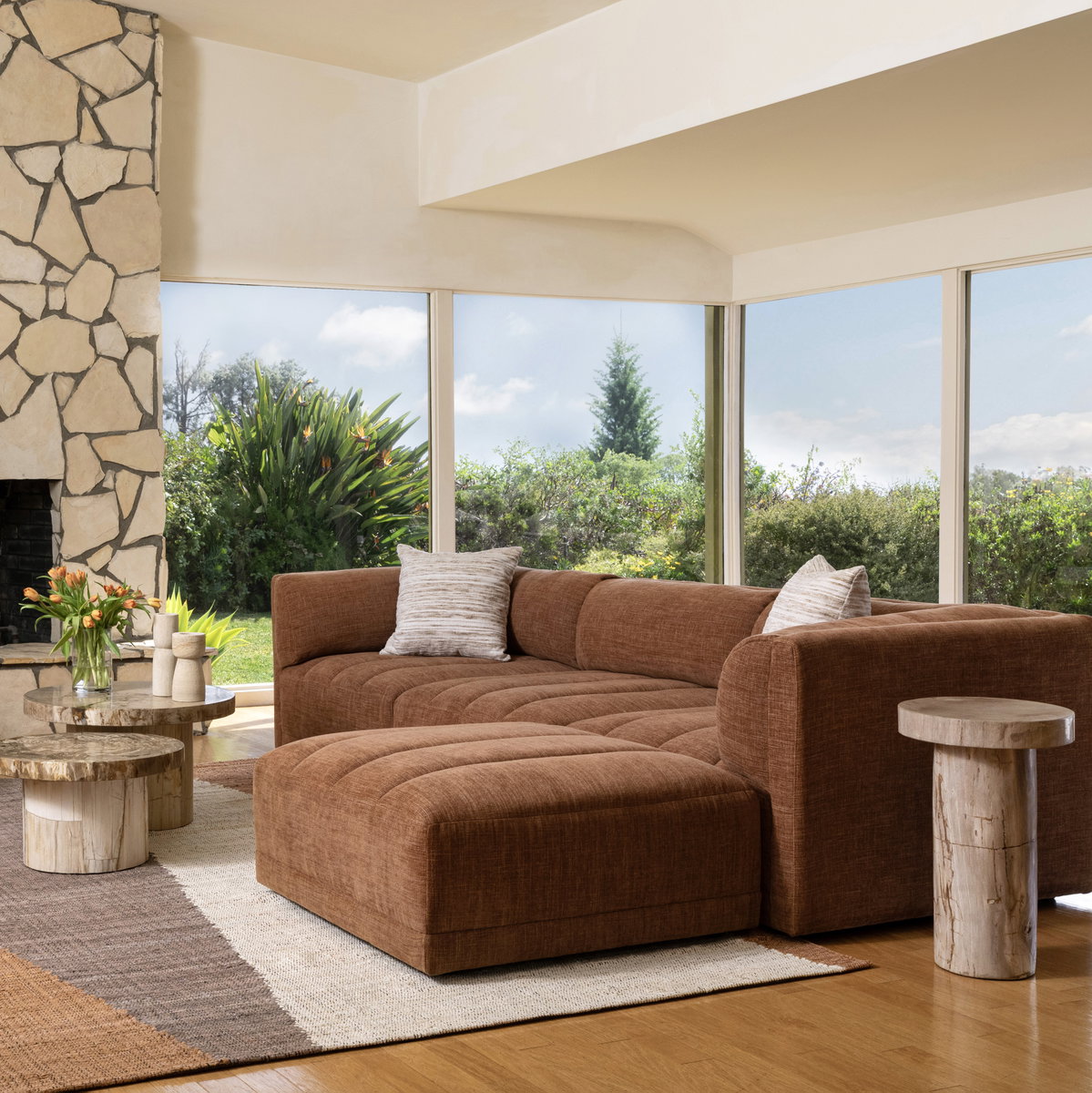Magda Ottoman Terracotta, by Dovetail, 35.75" width x 17.5" height x 34" depth View 4