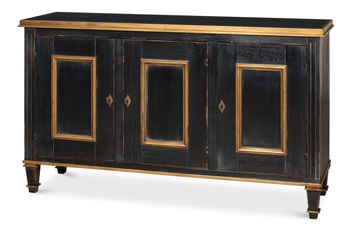 Louis Xvi Buffet Powder Black W/Gold, by Sarreid, 1'6" length x 5' width x 2'10" height View 1