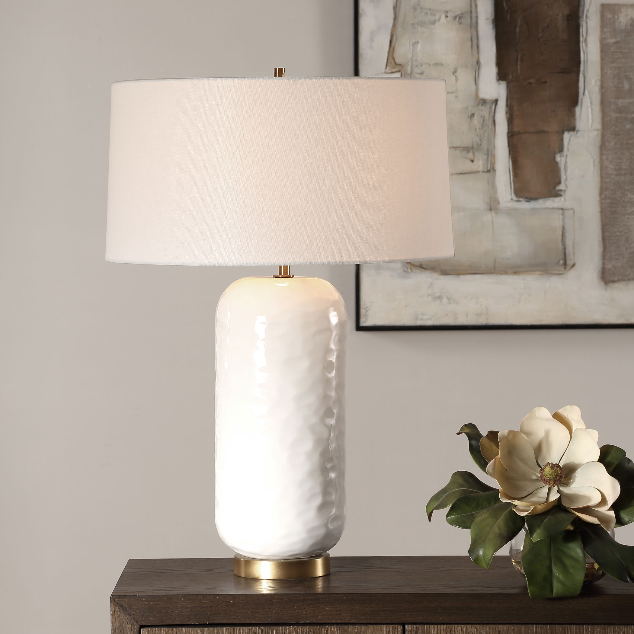 Iona White Glaze Table Lamp large image 