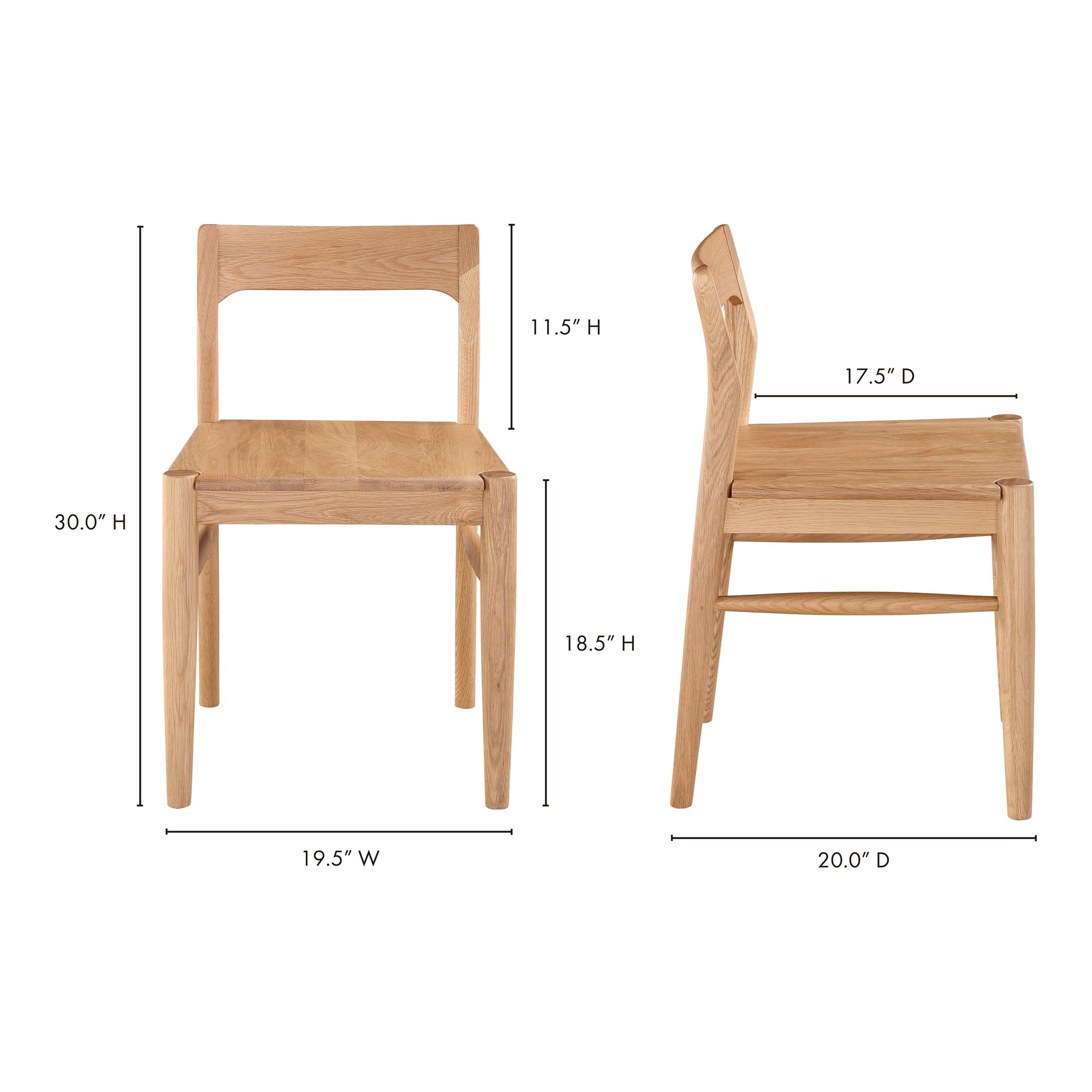 Owing Dining Chair Natural Oak - Set Of Two, by Moe's Home, 19.5" width x 30" height x 20" depth View 13