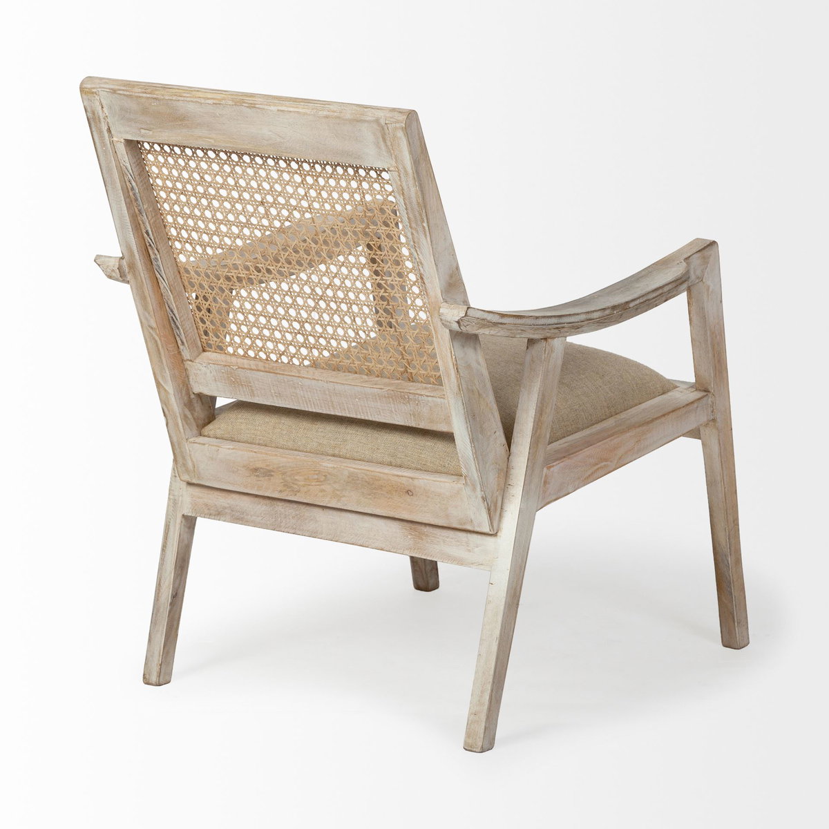 Teryn Cream Linen Seat And Natural Wooden Base with Mesh Back Accent Chair, by Mercana, 24" length x 31" width x 31.25" height View 5