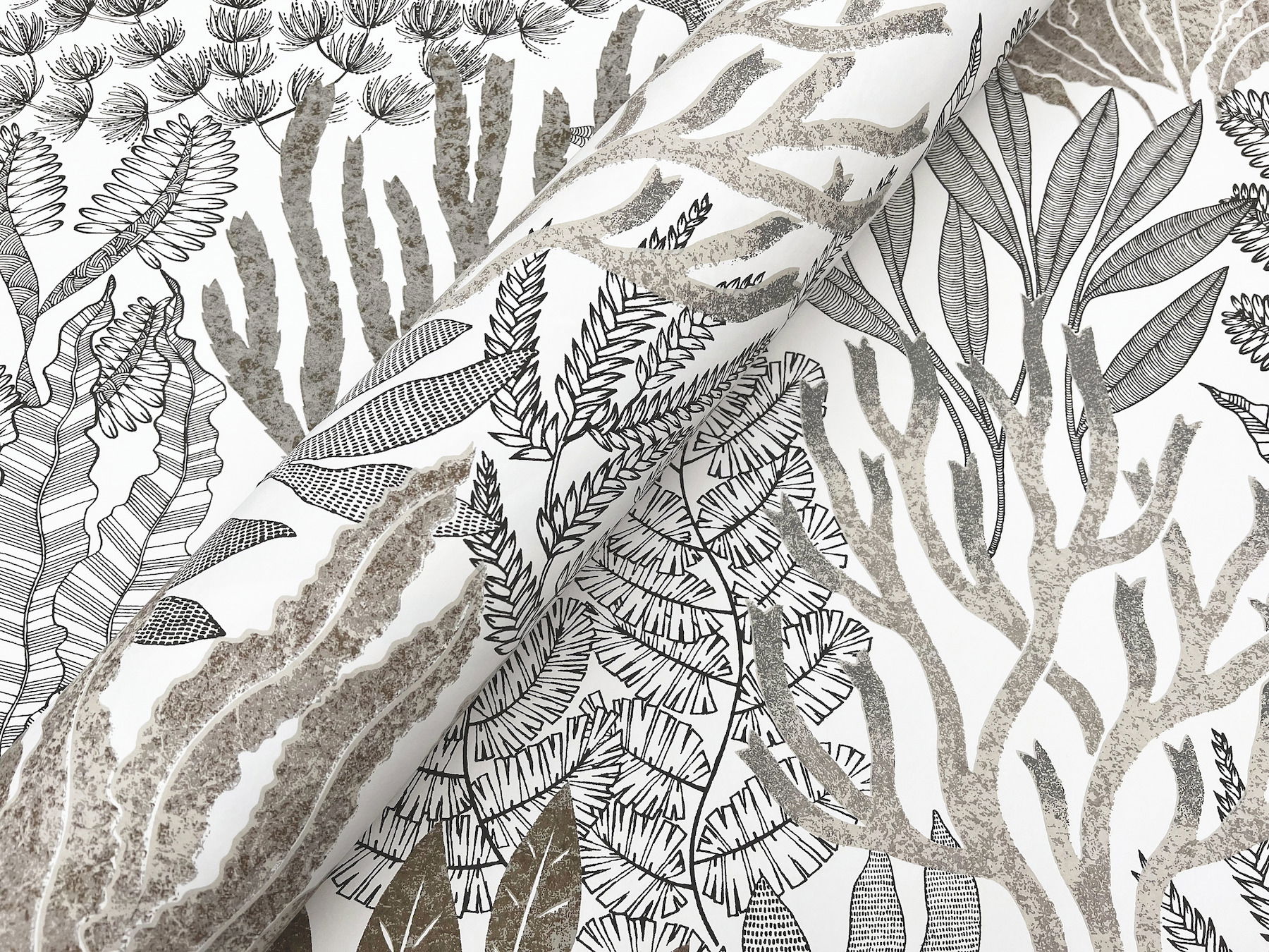 Coral Leaves Taupe & Black Wallpaper large image 