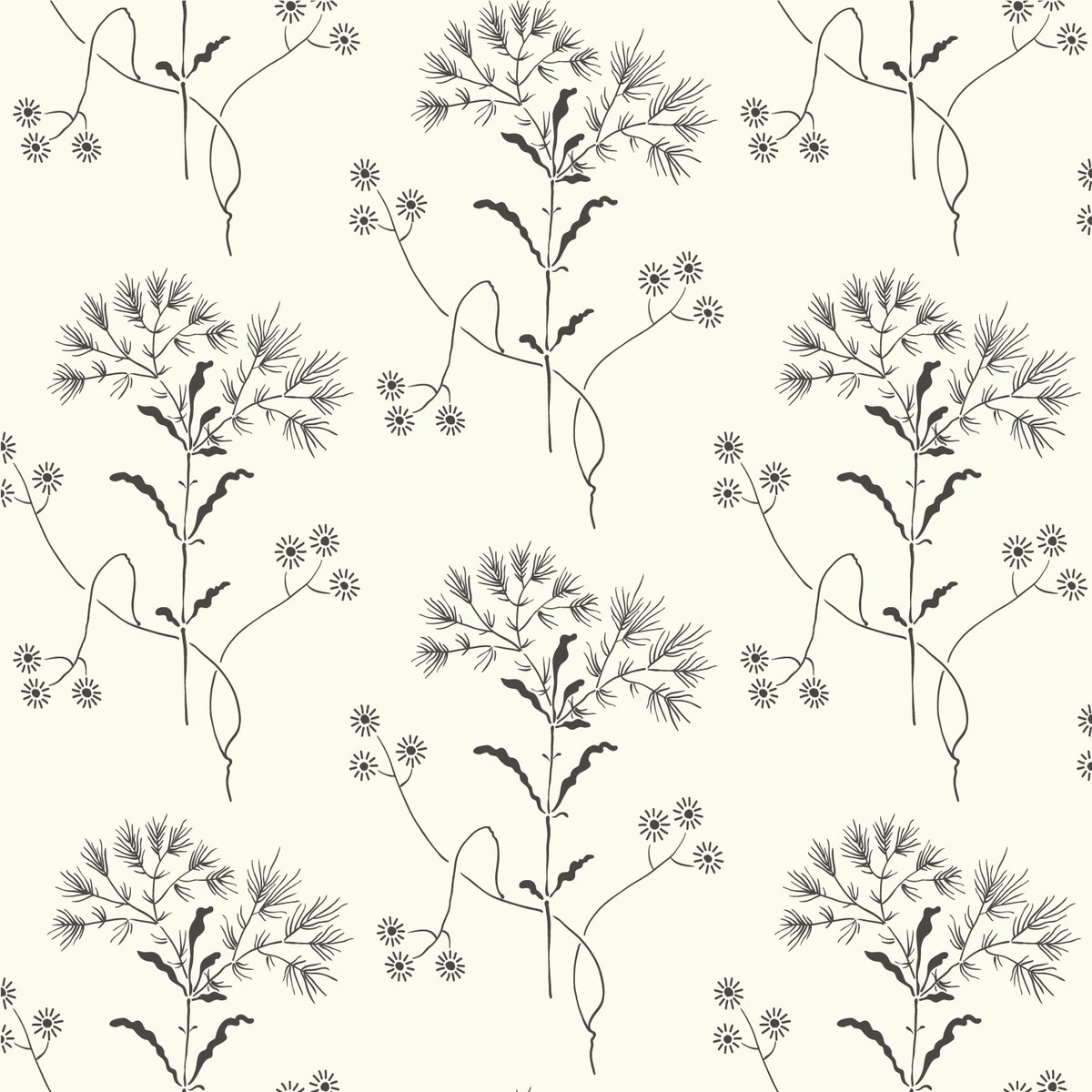 Wildflower Black & White Wallpaper, by York Wall, 33' length x 1'8.5" width x 0.02" depth
