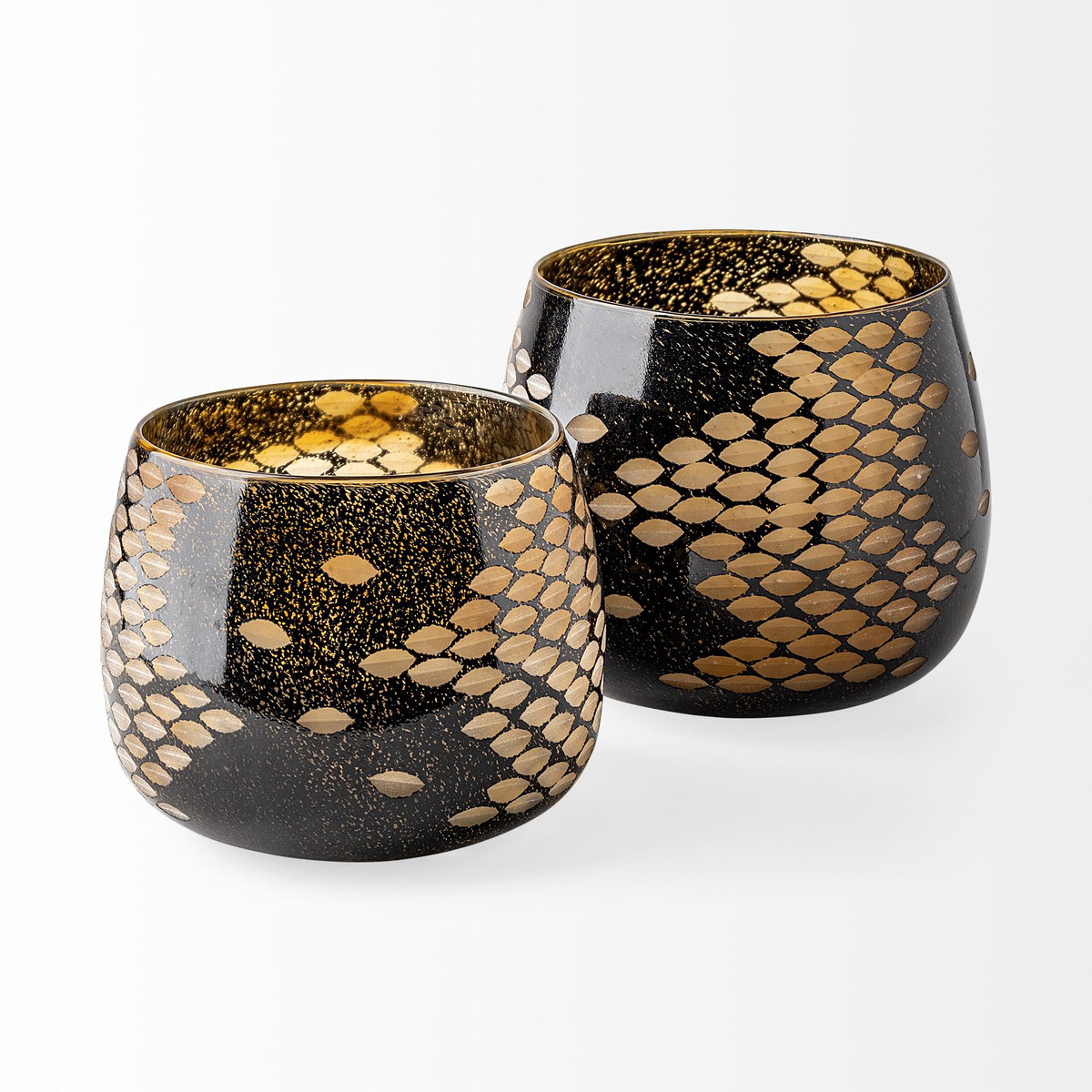 Mojave Small Black and Gold Detail Glass Vase, by Mercana, 7.87" length x 7.87" width x 6.3" height View 5