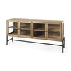 Arelius 70L x 18.75W x 32H Light Brown Wood, Black Metal Base with 4 Glass Cabinet Doors Sideboard thumbnail 0
