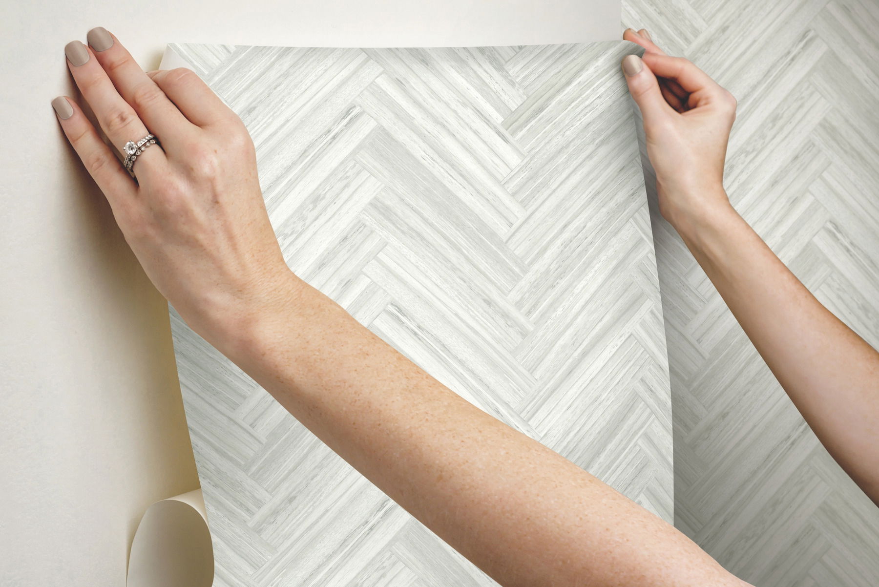 Hermosa Herringbone Beige Peel & Stick Wallpaper large image 