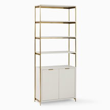 Online Designer Home/Small Office Quinn 33 Inch Wide Open Closed Shelving, Haze, Antique Brass