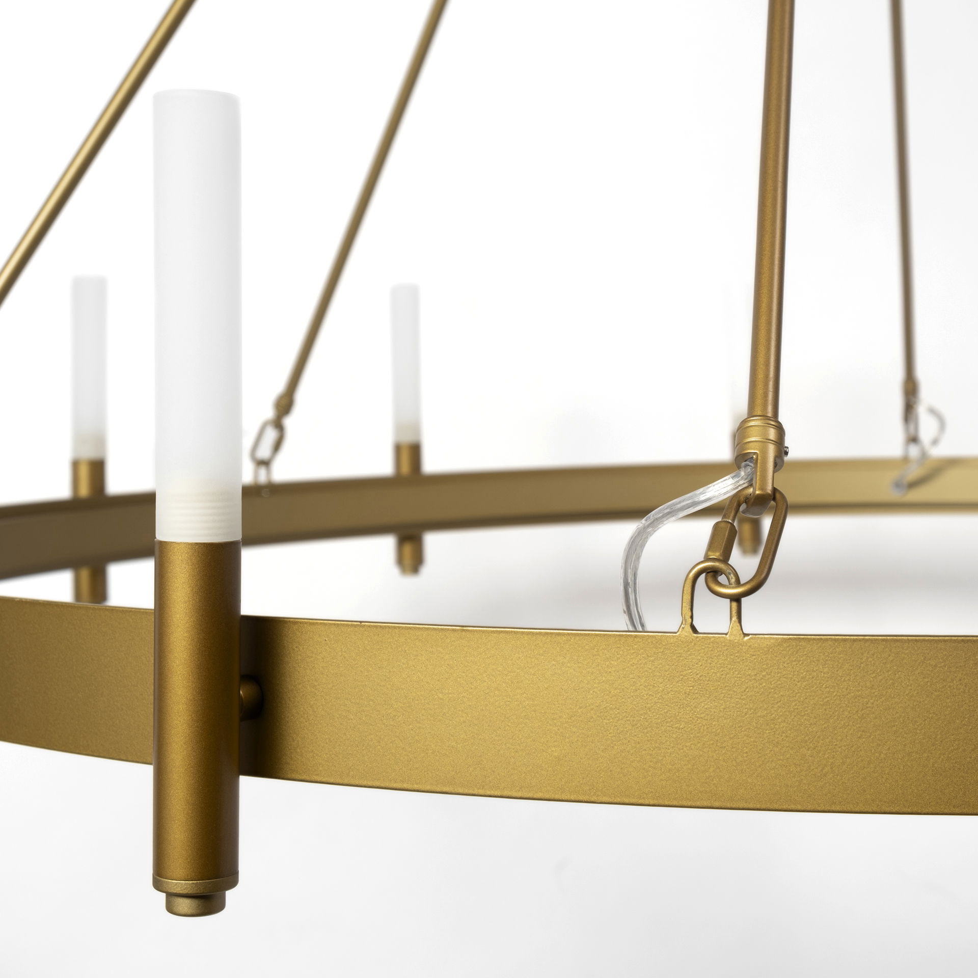 Decamp II (47.2'x36.2') Gold Metal Chassis Glass Tube Twelve Light Chandelier, by Mercana, 47.24" length x 47.24" width x 36.22" height View 6