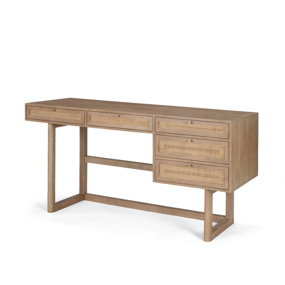 Grier 60' Light Brown Solid Wood with Cane Office Desk, by Mercana, 62" length x 22.75" width x 30" height View 1