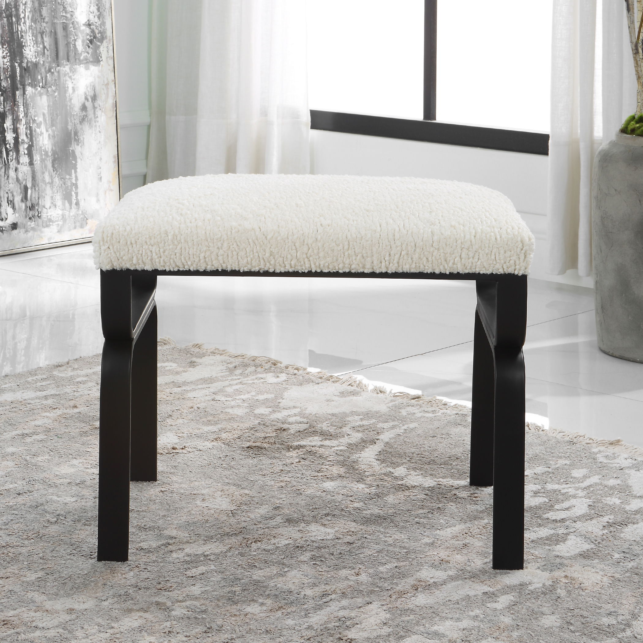 Diverge White Shearling Small Bench large image 