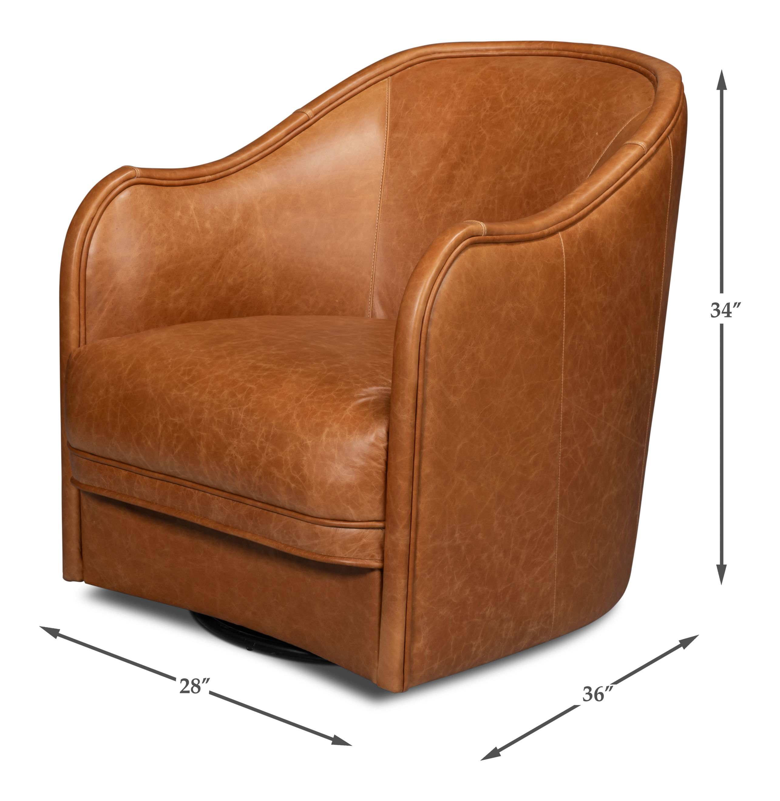 Braxton Leather Swivel Chair, Brown large image 