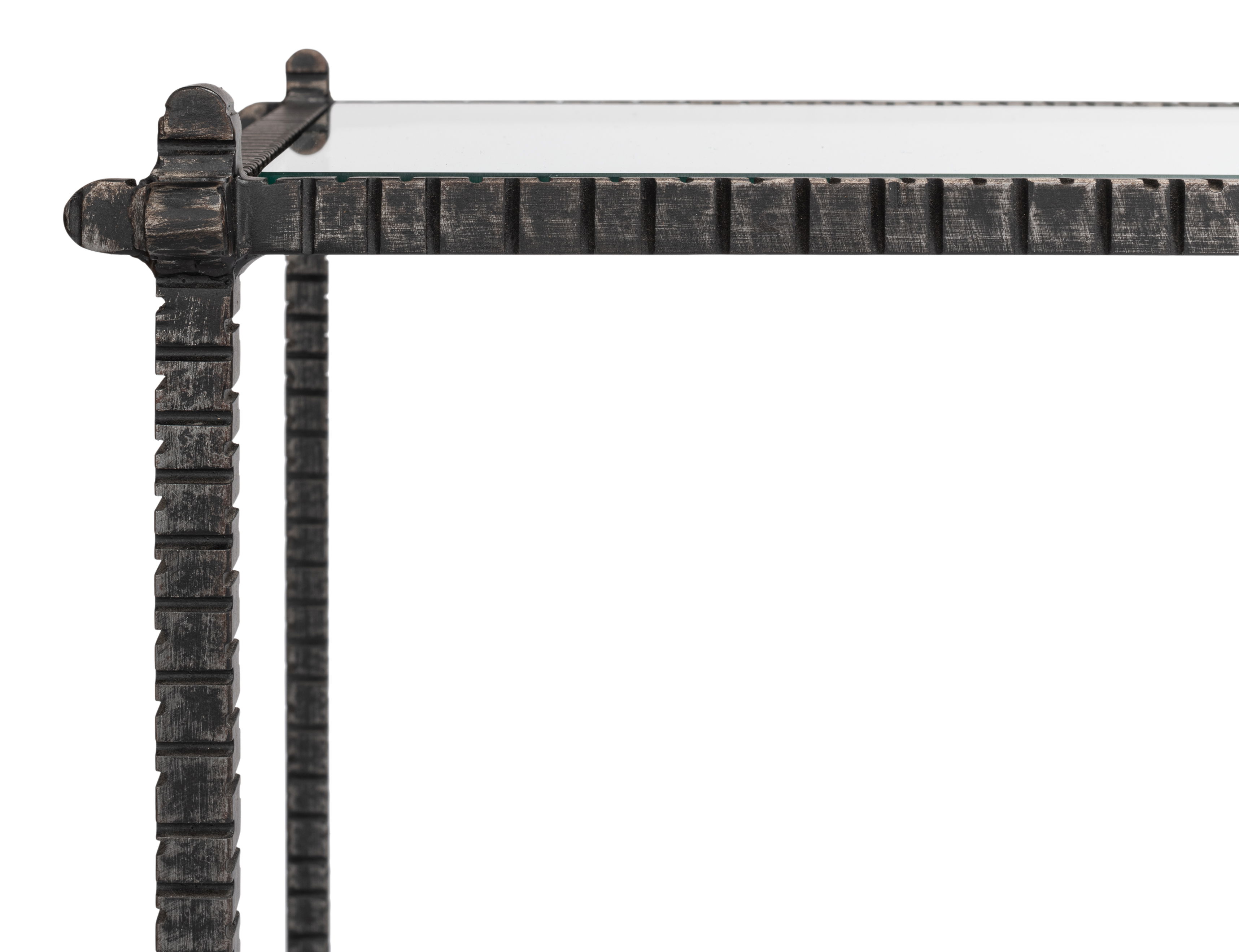 Hand Chased Iron Console Tble, Glass Top, Console Table by Sarreid, 60" length x 16" width x 33" height View 12