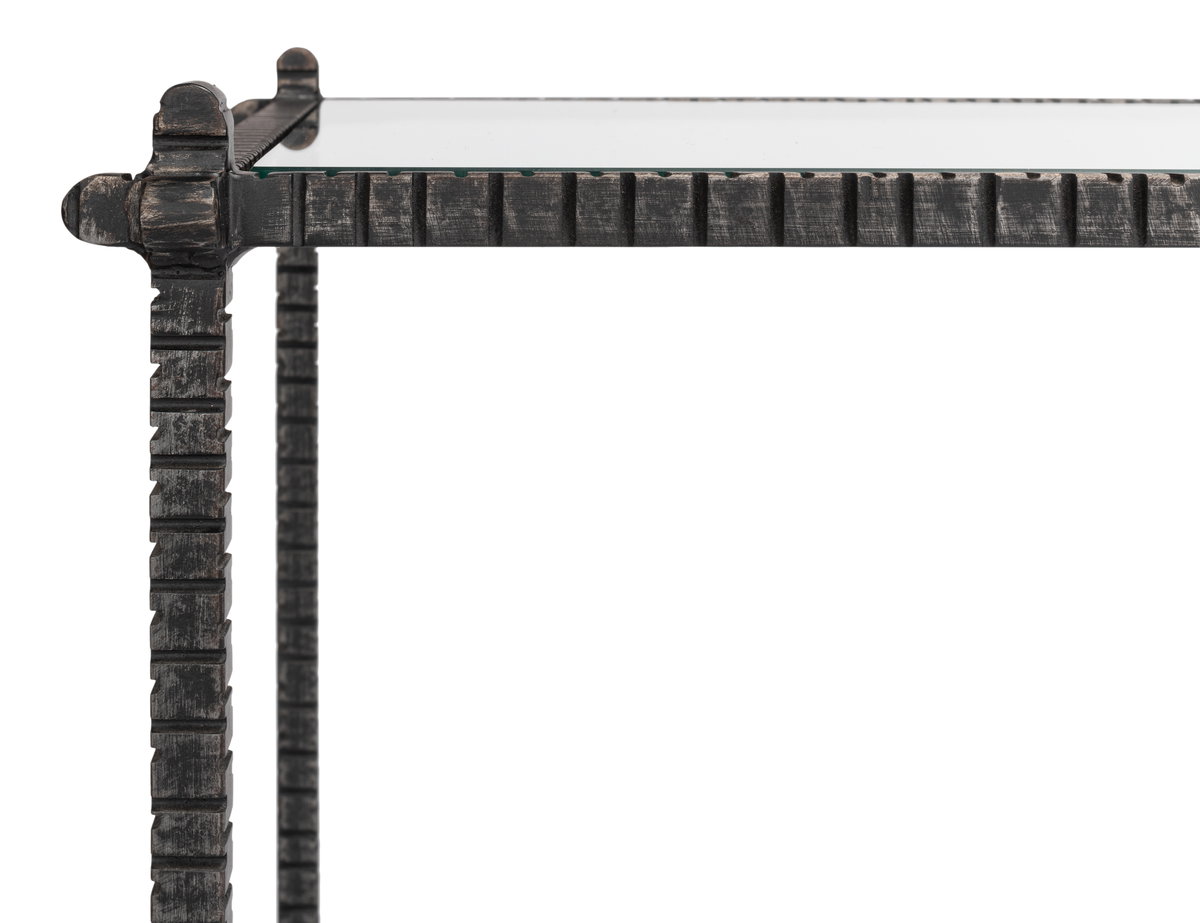 Hand Chased Iron Console Tble, Glass Top, Console Table by Sarreid, 60" length x 16" width x 33" height View 12