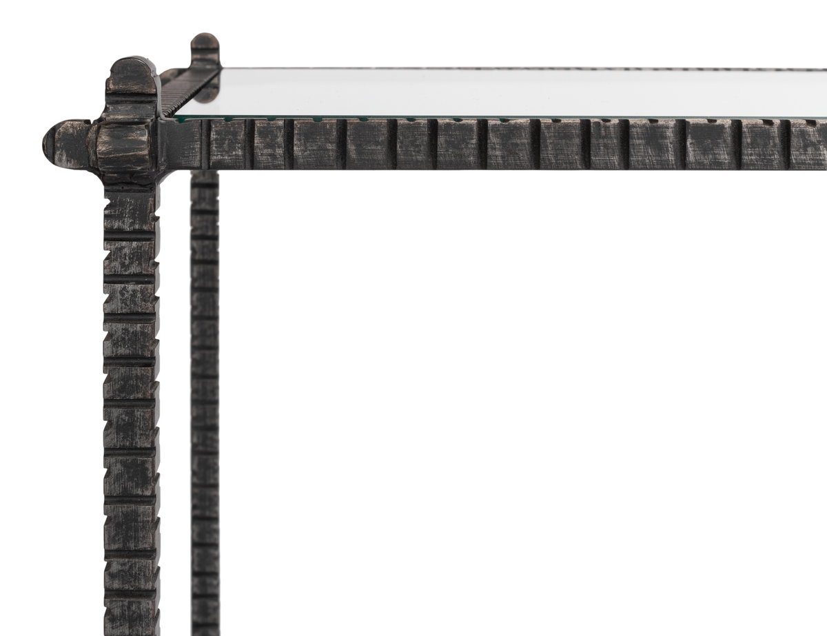 Hand Chased Iron Console Tble  Glass Top, by Sarreid, 1'4" length x 5' width x 2'9" height View 12