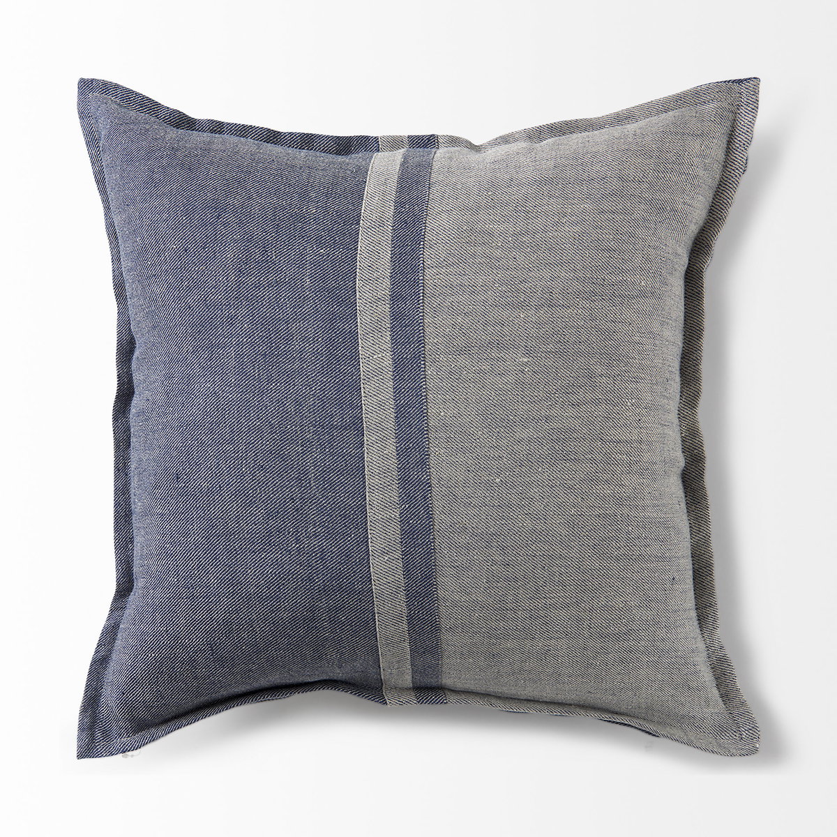Aubrielle 20x20 Gray and Blue Fabric Color Blocked Pillow Cover, Decorative Pillow by Mercana, 20" length x 20" width x 0.2" height View 6