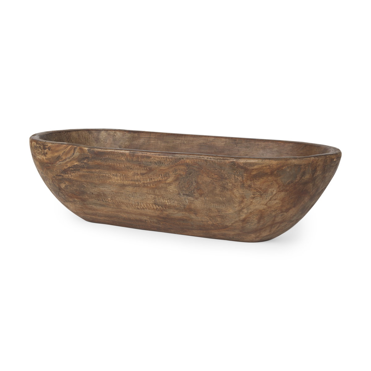Athena Extra Large Oblong Medium Brown Reclaimed Wood Bowl, Decorative Bowl by Mercana, 26" length x 10" width x 7" height View 1