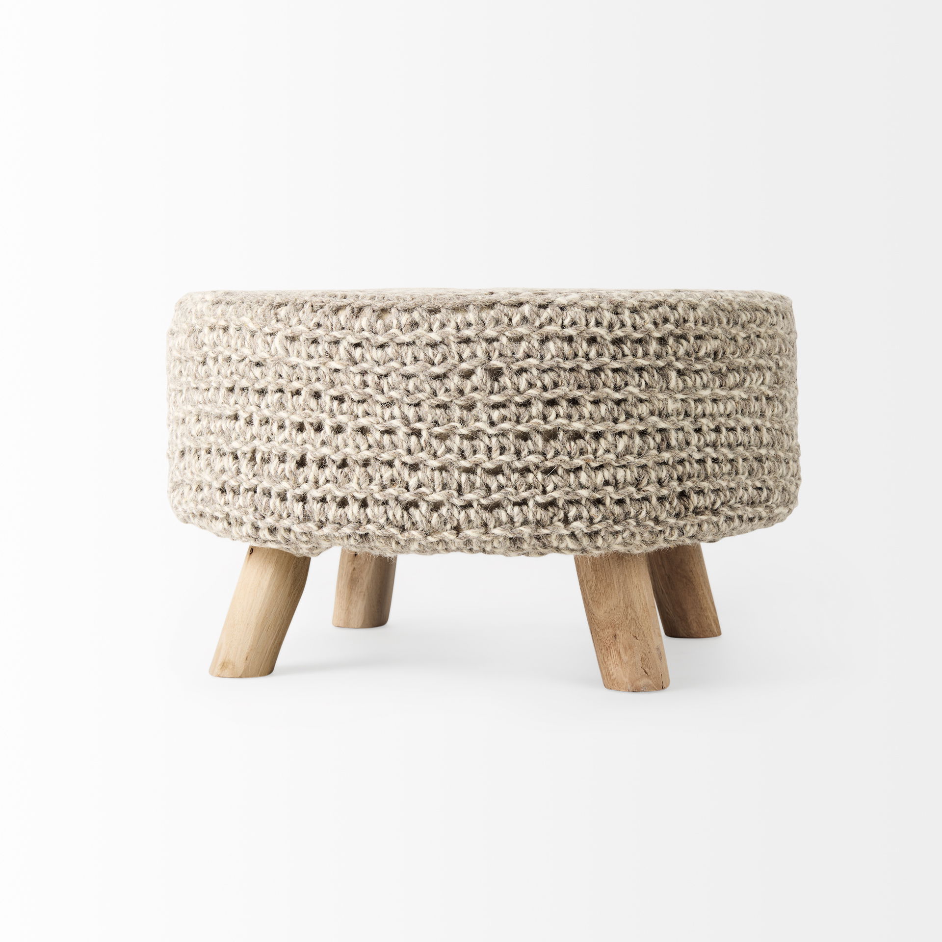 Bina   Light Gray 4 Legged Wool Stool, Ottoman by Mercana, 24" length x 24" width x 14" height View 5